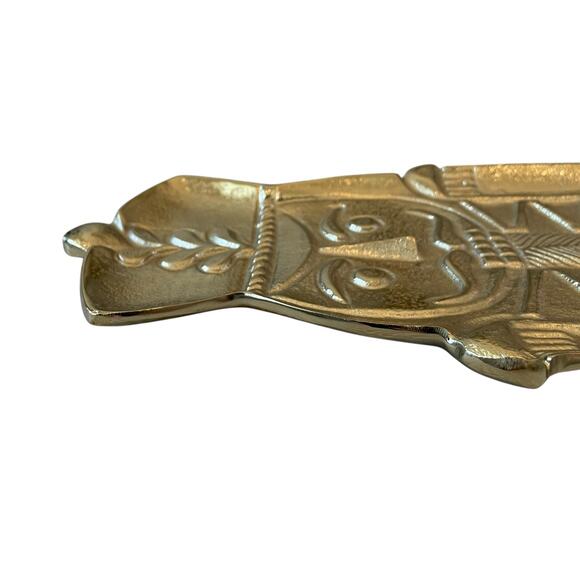 Gold Metal NUTCRACKER Serving Platter 20x7 Christmas Holiday Made in India NEW - Picture 9 of 14